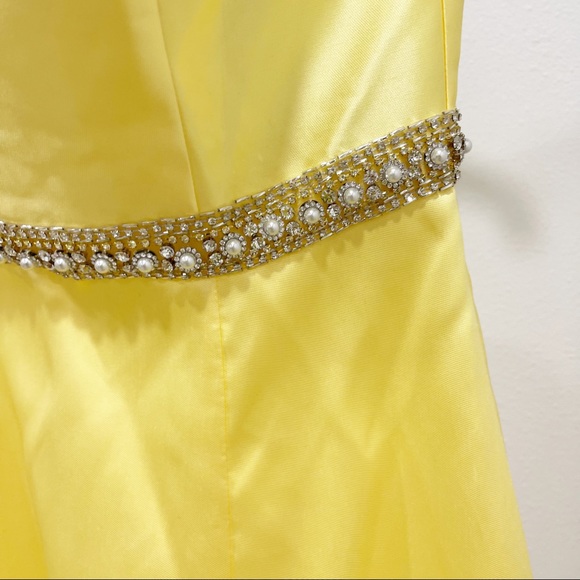 NWT Mac Duggal Yellow Strapless Belted Rhinestone Formal Gown - Picture 4 of 12